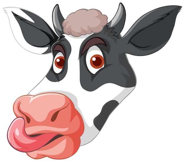 Head of cow sticking tongue out in cartoon style