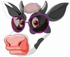 Free vector head of milk cow wearing sunglasses in cartoon style