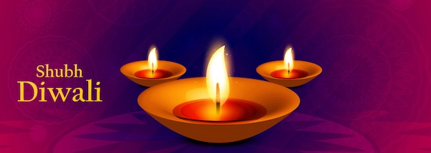 Header or banner with illuminated oil lit lamp for Indian Festival