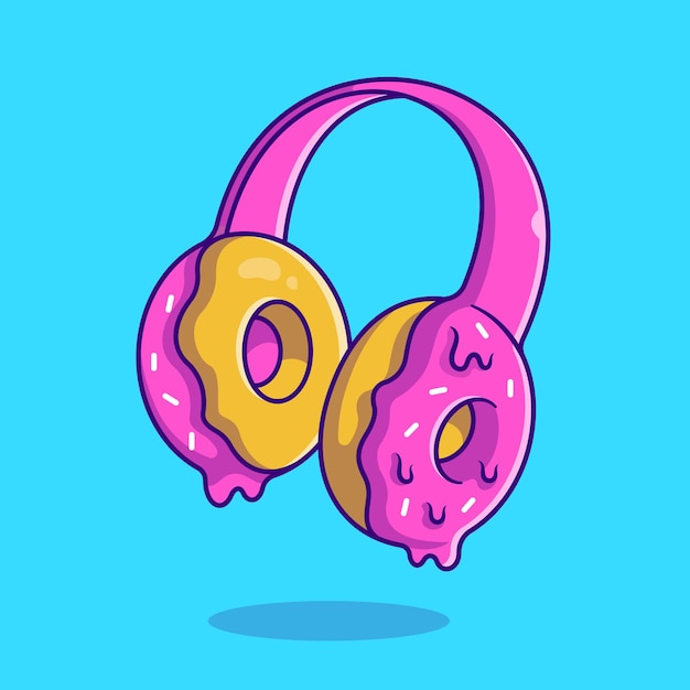 Free vector headphone doughnut cream cartoon illustration. flat cartoon style