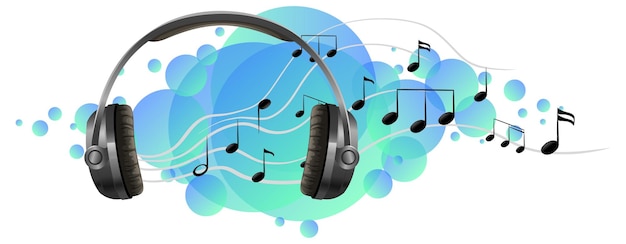 無料ベクター 青い斑点に音楽のメロディーが付いたヘッドフォンリスニングデバイス
