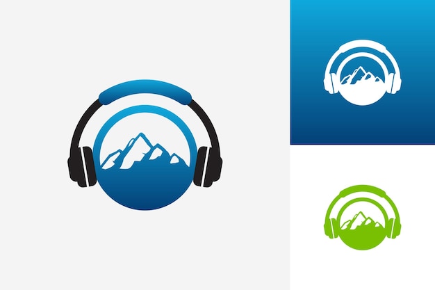 Headphone mountain logo template design vector, emblem, design concept, creative symbol, icon