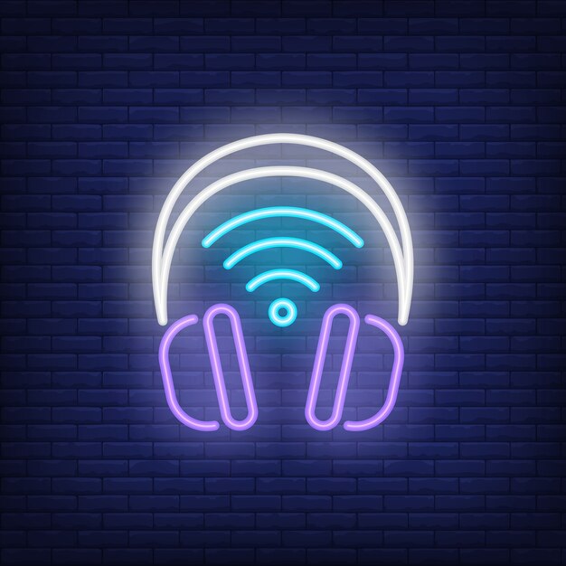 Headphones with wi-fi symbol neon sign