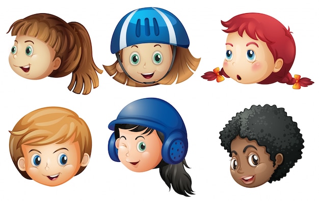 Free vector heads of many girls with happy face illustration