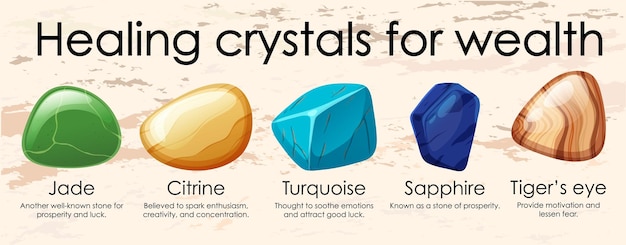 Free vector healing crystals for wealth collection