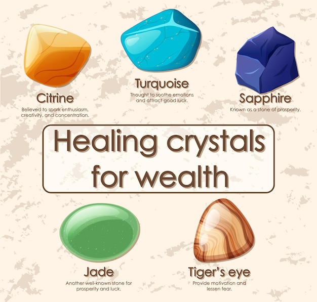 Free vector healing crystals for wealth collection