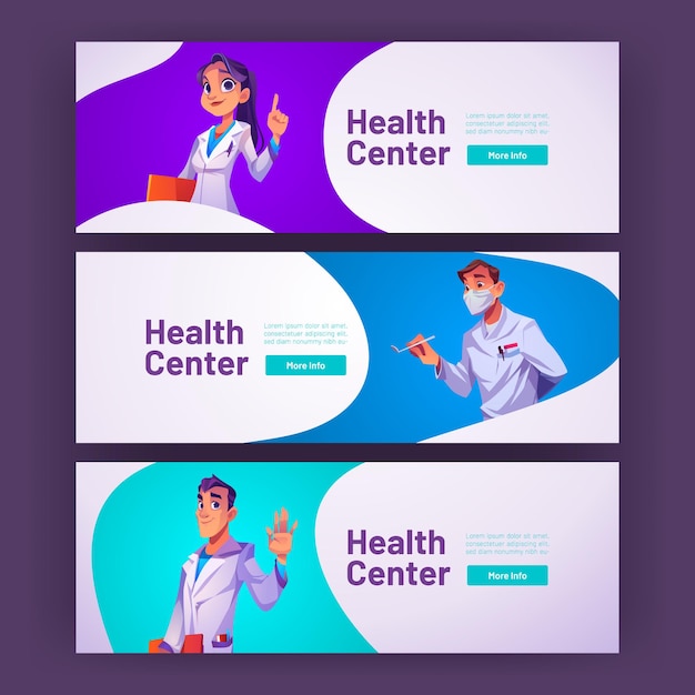 Health center banners with doctors