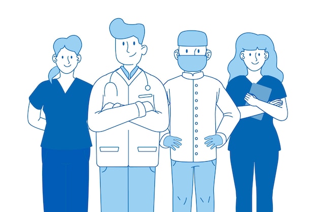 Бесплатное векторное изображение Концепция здоровья команды врача голубая