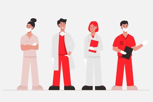 Free vector health doctor professional team in red and white