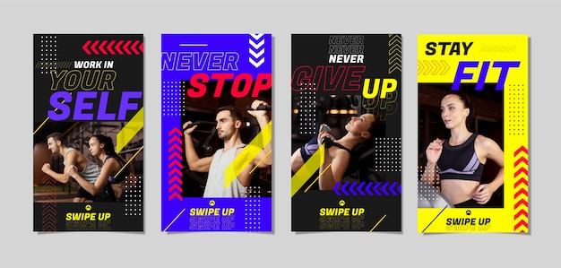 Free vector health and fitness instagram stories collection