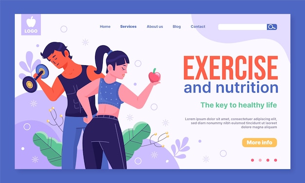 Modello di pagina di destinazione della nutrizione per la salute e il fitness