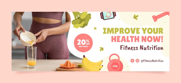 Free vector health and fitness nutrition social media cover template