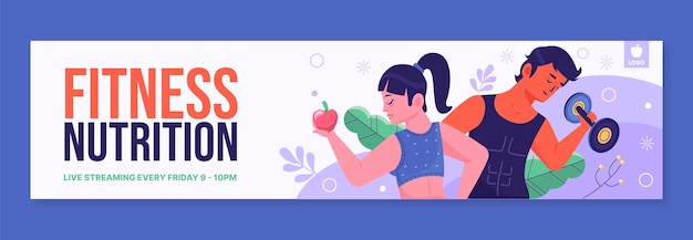 Free vector health and fitness nutrition twitch banner template