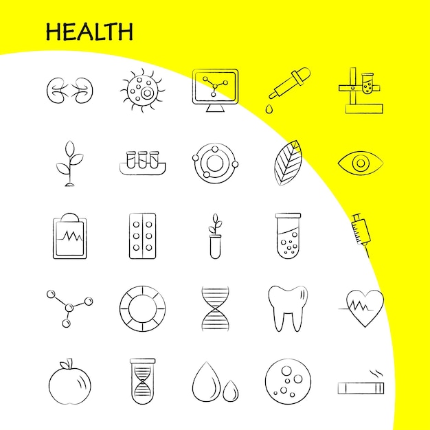 Free vector health hand drawn icon for web print and mobile uxui kit such as biology lab plant science biology flask lab science pictogram pack vector