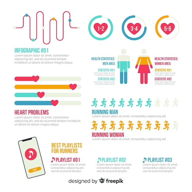 무료 벡터 건강 infographic 템플릿 평면 스타일