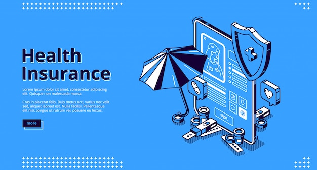 Free vector health insurance isometric landing page banner