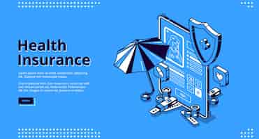 Free vector health insurance isometric landing page banner