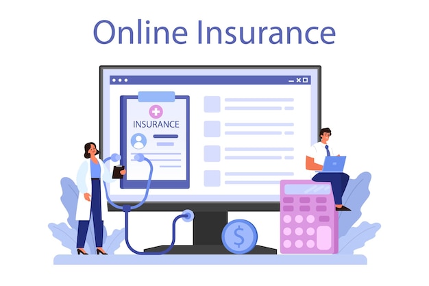 Free vector health insurance online service or platform idea of security and protection of person's life from damage online insurance flat vector illustration