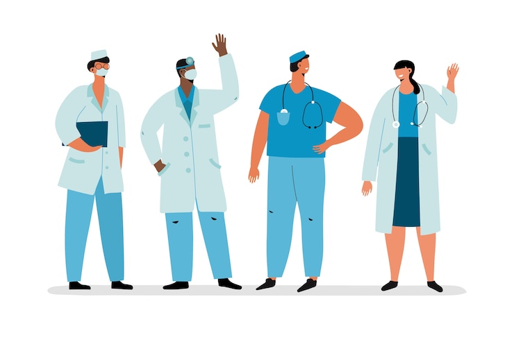 Free Vector health professional team in medical robes