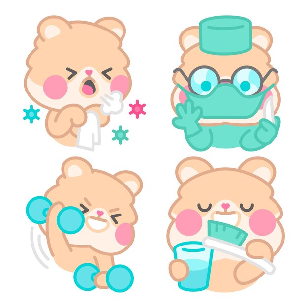 Health stickers collection with kimchi the hamster