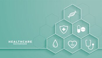 Бесплатное векторное изображение Здравоохранение фон с медицинскими символами в гексагональной рамке