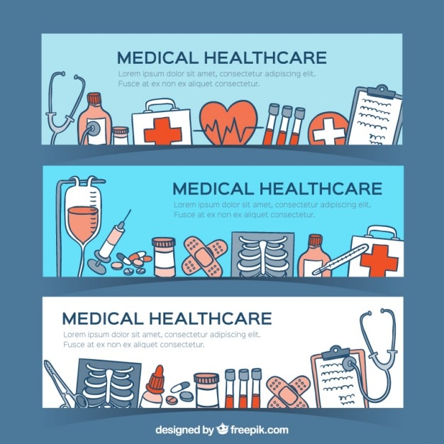 Healthcare banners with medicine elements