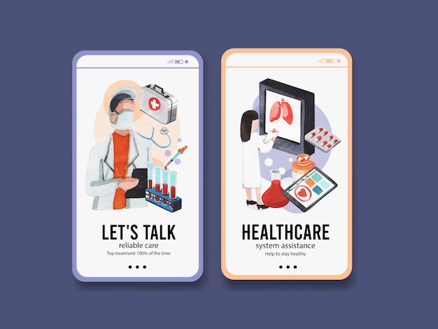 Free vector healthcare instagram template design with medical equipment and medical staff and highly technological devices doctors and patients