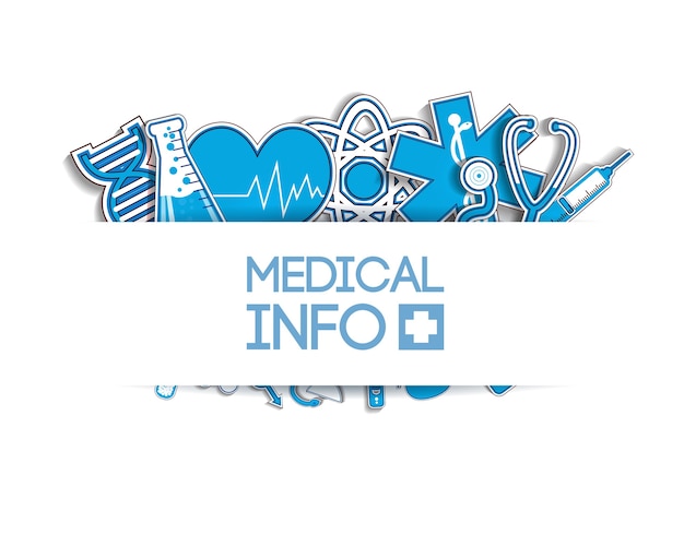 Healthcare light poster with medical blue paper stickers on white 