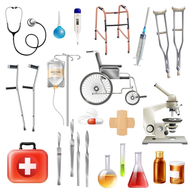 Healthcare Medical Accessories Flat Icons Set