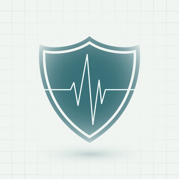 Free vector healthcare medical shield with heartbeat lines symbol