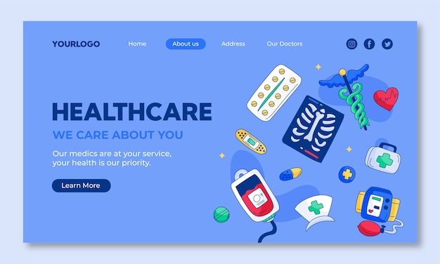 Free vector healthcare system landing page template