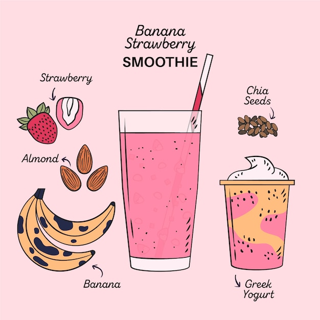 Healthy banana strawberry smoothie recipe illustration