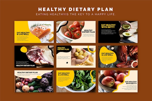 Free vector healthy dietary plan template vector marketing food presentation set