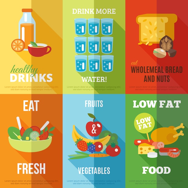 Free vector healthy eating poster set