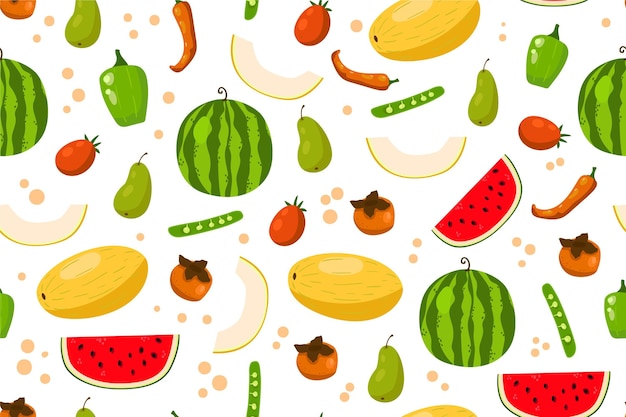 Здоровая пища фон с фруктами и овощами Бесплатные векторы