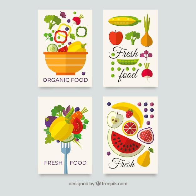 Healthy food card collection with flat design