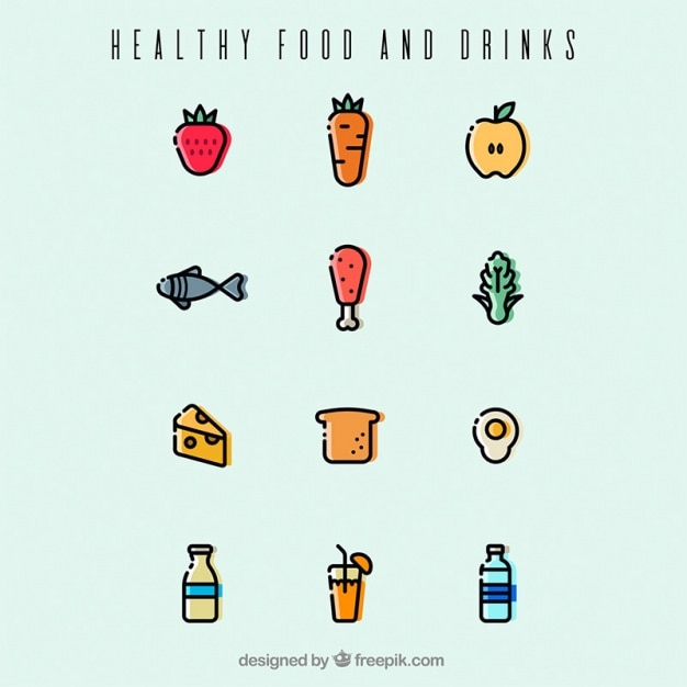 Free vector healthy food and drinks in minimalist style