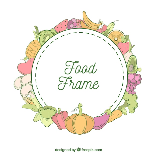 Free vector healthy food frame with hand drawn style