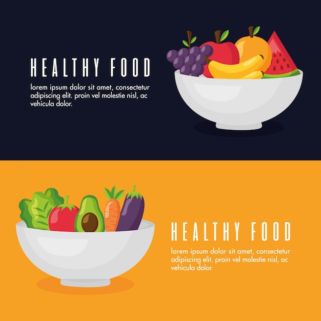 Healthy food fresh banner set