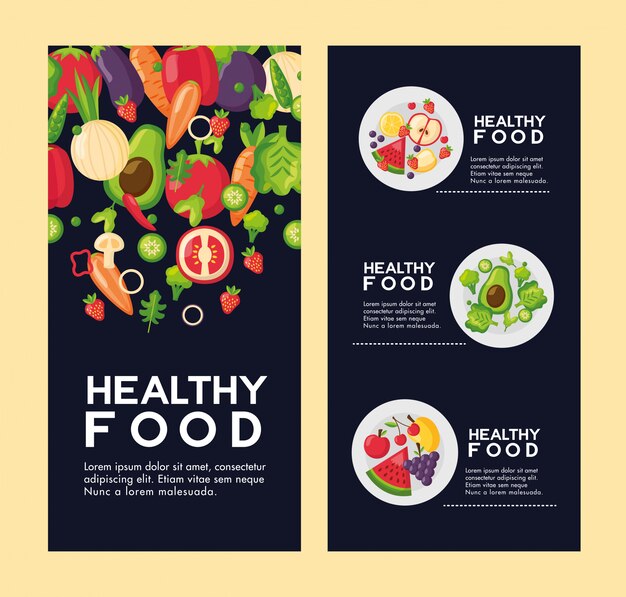 Healthy food fresh flyer set