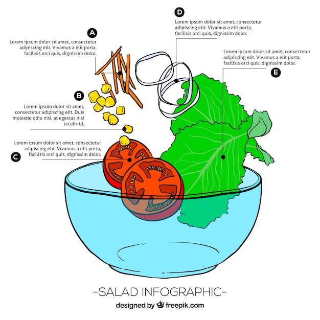 Healthy food infographic with salad