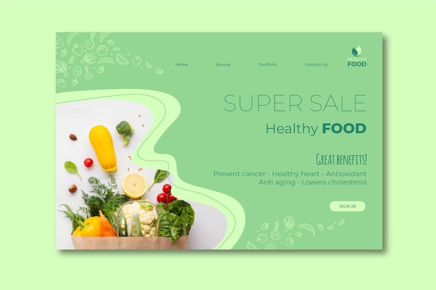 Healthy food landing page template