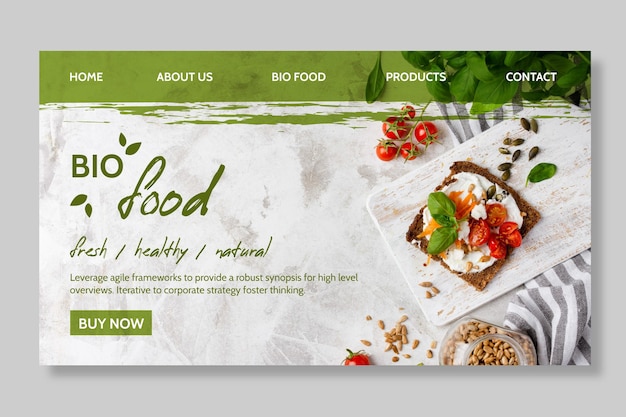 Free vector healthy food landing page template