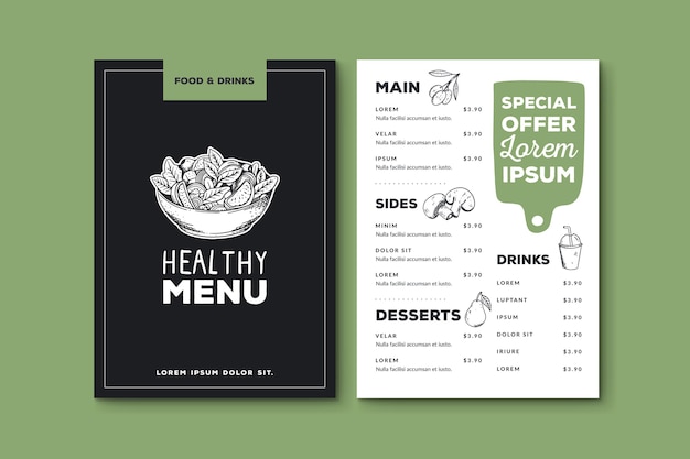 Healthy food menu template hand drawn