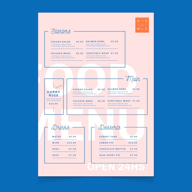 Free vector healthy food menu template