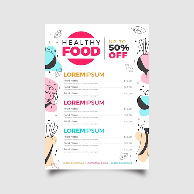 Free vector healthy food menu template