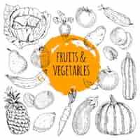 Free vector healthy food pictograms arrangement of fruits and vegetables collection