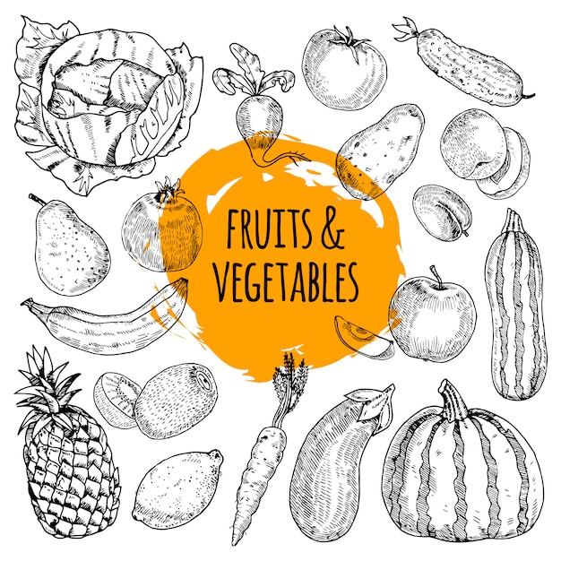 Healthy food pictograms arrangement of fruits and vegetables collection 
