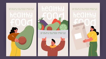 Бесплатное векторное изображение Плакаты здорового питания с овощами и коробкой молока