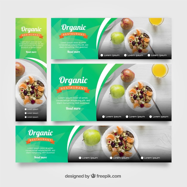 Healthy food restaurant banner collection with photos